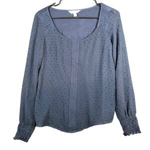 Lauren Conrad Womens Blouse Blue Scoop Neck Lined Long Sleeve Modal Blend XS